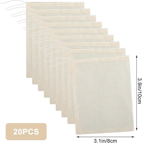 20PCS Spice Bags for Cooking Soup Herb Bags for Cooking Soup Muslin Tea Bags with Drawstring, Reusable Tea Bags for Loose Tea Bags, Coffee Bags, S...