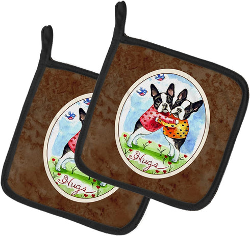 Caroline's Treasures 7015PTHD Hugs Boston Terrier Pair of Pot Holders Kitchen Heat Resistant Pot Holders Sets Oven Hot Pads for Cooking Baking BBQ...
