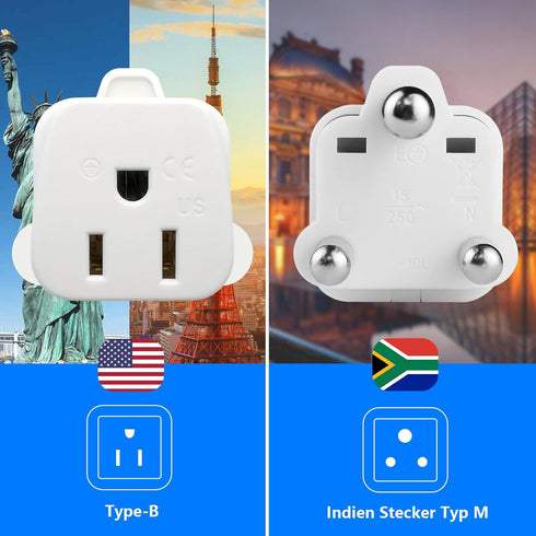 South Africa Travel Plug Adapter,South Africa Plug Adapter 3 Prong Safe Grounded USA to Any Type M for Country Such as Botswana,Nepal Pakistan,Nam...