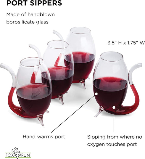 Fox Run Hand Blown Glass Port Sippers, Set of 4, 2.75 Ounces, Clear...