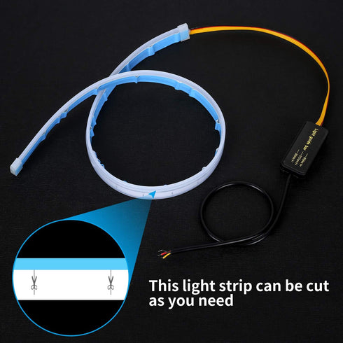 Flexible Car Led Light Strip, Dual Color 2 Pcs 24 Inches DRL LED Headlight Surface Strip Tube Light Daytime Running White & Amber Waterproof Switc...