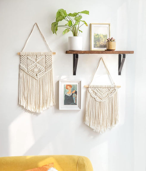 Mkono 2 Pcs Macrame Wall Hanging Boho Wall Art Decor Woven Chic Bohemian Room Decor for Bedroom Nursery Living Room Dorm Apartment, Small Size 13"...