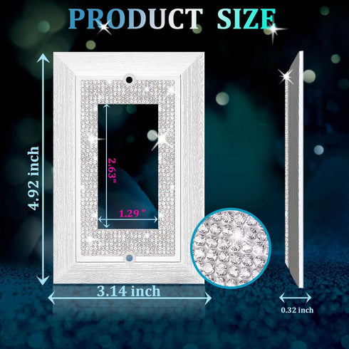 Light Switch Cover Bling, 2023 Glitter Cute Switch Plate Covers,Silver Rhinestones White Texture Electrical Outlet Covers Wall Plate Decorative,Wa...