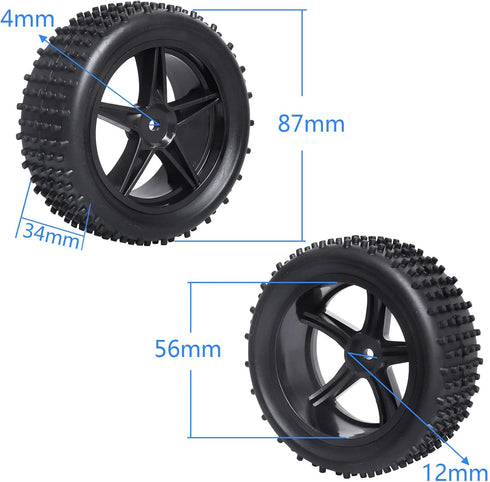 Hobbypark Front and Rear Tires & Wheels Set 12mm Hex Hubs Foam Inserts for Redcat HPI Exceed RC 1/10 Off Road Buggy Tyre (4-Pack)...