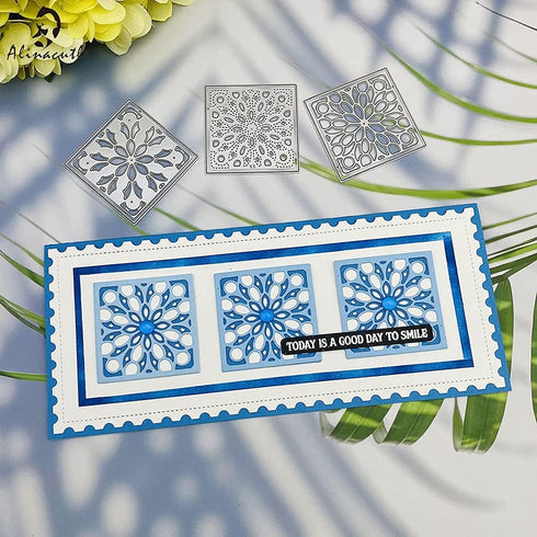 Alinacutle Hexagon & Square Layered Card Background Metal Die Cut, Layering Cutting Die,Paper Craft Die-Cuts,Scrapbooking Cutting,DIY Card Metal P...