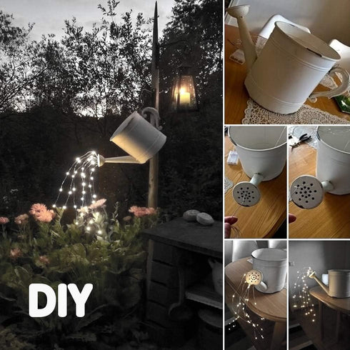Solar Fairy String Lights Outside Cool White, Multi Strand 180 LEDs Watering Can Light for Outdoor, Waterproof Solar Powered Waterfall Lights, Fir...
