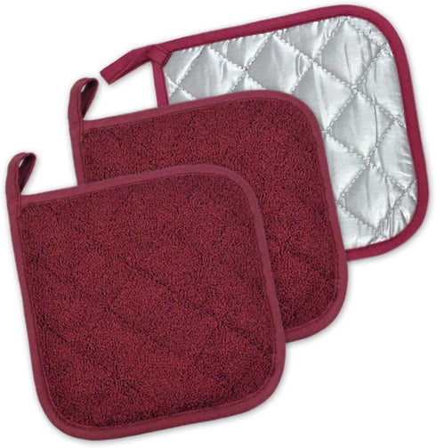 DII Basic Terry Collection Quilted 100% Cotton, Potholder, Wine, 3 Piece...