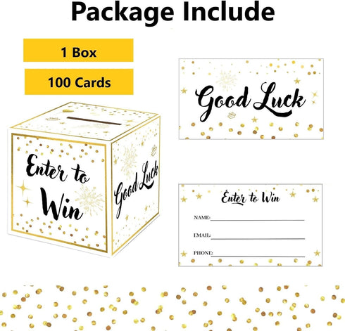 Raffle Box with 100 Raffle Tickets Gold Ballot Box with Slot Enter to Win Cards Suggestion Box Donation Box Collection Box...