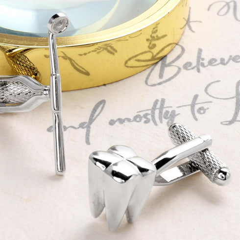 Sliver Tone Dentist Tooth Cufflinks For Men With Gift Box...