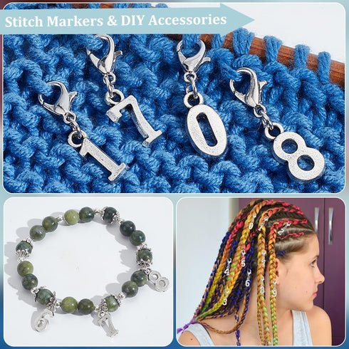 NBEADS 40 Pcs 0-9 Number Stitch Markers, Alloy Crochet Marker Charms Removable Lobster Clasp Locking Stitch Marker for Knitting Weaving Sewing Jew...