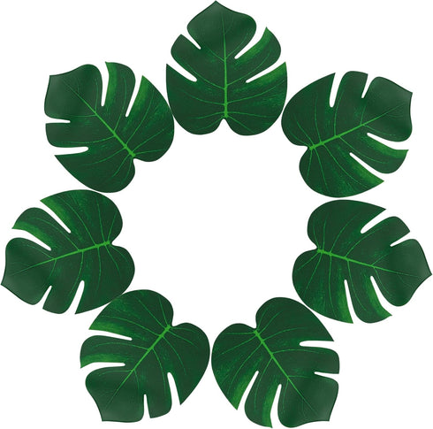 ATFL 8.3'' Artificial Medium Palm Leaves,50 PCS Fake Tropical Monstera Faux Palm Leaves for Safari Jungle Hawaiian Luau Party Table Decoration Wed...