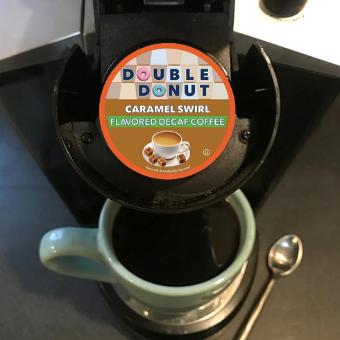 Caramel Swirl Medium Roast Decaf Flavored Coffee Pods for Keurig K Cups Makers from Double Donut, 24 Capsules...
