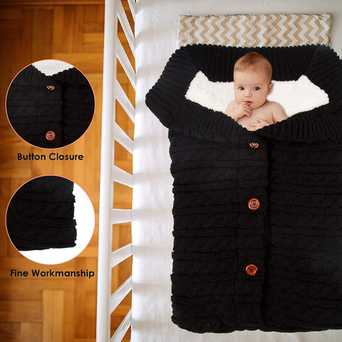 Newborn Baby Swaddle Blanket, Baby Kids Toddler Knit Soft Warm Fleece Blanket Swaddle Sleeping Bag Stroller Unisex Wrap for Boys Girls (Black)...