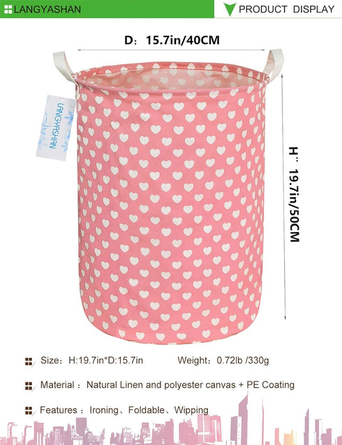 LANGYASHAN Laundry Basket Canvas Fabric Collapsible Organizer Basket for Storage Bin Toy Bins Gift Baskets Bedroom Clothes Children Nursery Hamper...