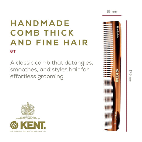 Kent 6T Fine Tooth Comb and Wide Tooth Comb Hair Combs for Women, Combs for Men Beard Comb and Mustache Comb, Barber Comb Hair Styling Grooming Co...