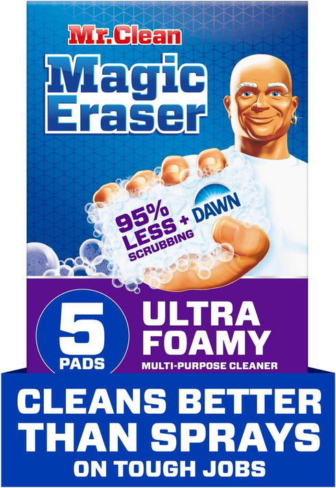 Mr. Clean Magic Eraser Ultra Foamy Multi Purpose Cleaner, Foaming Magic Eraser Sponge Multi Surface Cleaner, 5ct...