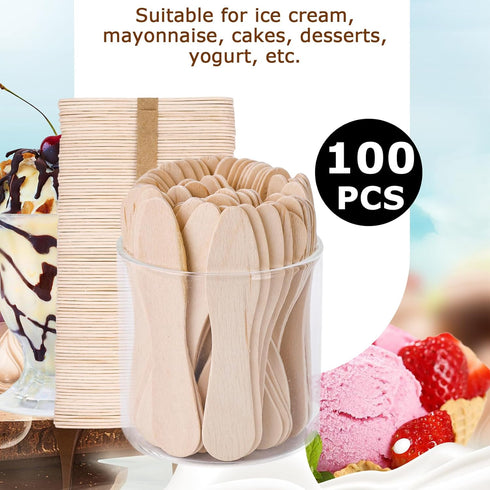 HANSGO 100PCS Wooden Ice Cream Spoons, Mini Tasting Spoons Wooden Small Dessert Spoons Sample Spoons for Crafts Tasting Sampling...