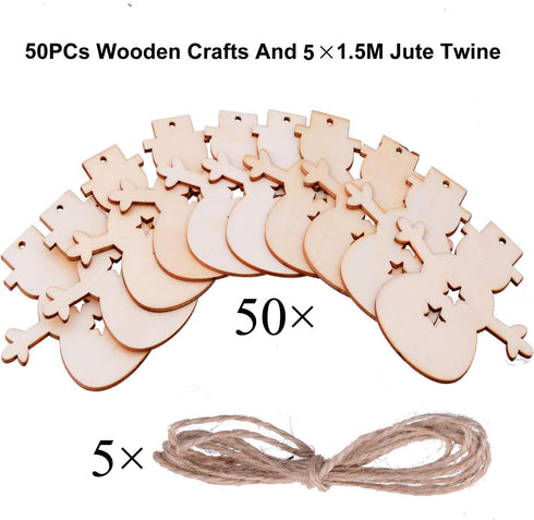 Pack of 50 Wooden Crafts to Paint 3 inch Christmas Tree Hanging Ornaments Unfinished Wood Cutouts Christmas Decoration DIY Crafts (Wooden Snowman ...