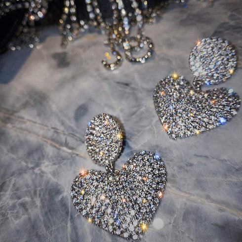 fxmimior Fashion Women Full Rhinestoes Heart Love Earrings Hand Chain Drop Dangle Earrings Jewelry for Women and Girls...