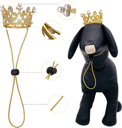 PET SHOW 2pcs Small Dog Crown Headband Puppies Rabbit Cat Hat for Birthday Party Silver Gold Rhinestone Faux Pearl Crown for Boy Girl Wedding Hair...