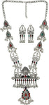 Ethnic Designer Traditional Indian Afghani Antique Silver Oxidized Black Polish Trishul Long Necklace Jewelry...