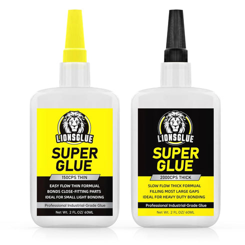 Super Glue, CA Glue (Cyanoacrylate Glue) 120g(4oz) for Plastic, Wood, Shoe, Craft, Hobby Model, Glass, Metal, 150/2000 CPS (Thin/Thick) Clear Supe...