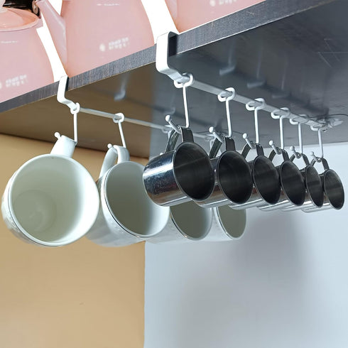 Adjustable Under Cabinet Coffee Mug Holder - Space-Saving Solution for Your Kitchen-Standard Cabinet Water Cup Organizer-2 Sets ?12 Mobile Hooks-W...