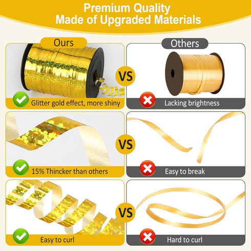 Gold Ribbon, 500 Yard Shiny Metallic Gold Curling Ribbon, Curling Ribbon for Gift Wrapping, Balloon Ribbon, Balloon String, Curly Ribbon, Thin Rib...