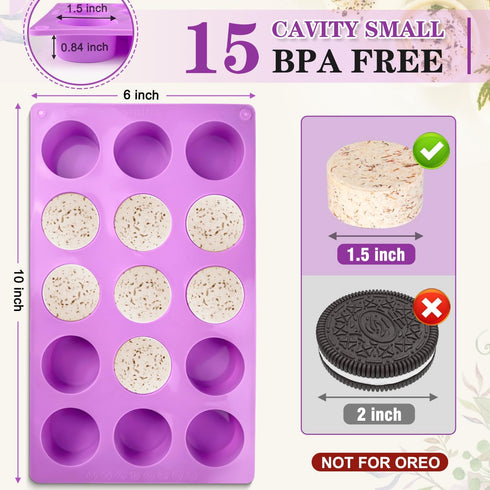 Walfos Small Soap Molds, 15 Cavity Round Silicone Molds,1.5inch Small Round soap mold Perfect for Soap Making, Bath Bombs, Chocolate & Pudding etc...