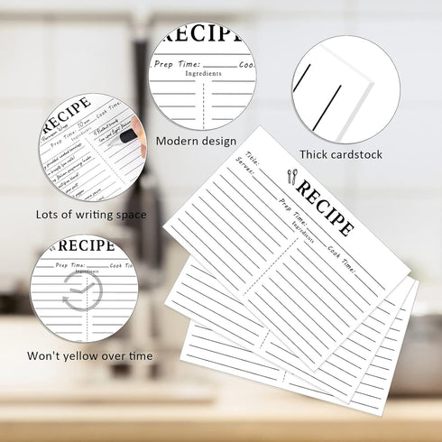 100 Count Recipe Cards, Recipe Cards 3x5 White, 3x5 Recipe Cards Double Sided, Blank Recipe Cards for Bridal Shower and Wedding...