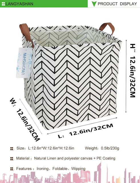 LANGYASHAN Square Storage Baskets Waterproof Canvas Children Laundry Nursery Hamper for Shelves Gift Baskets Toy Organizer Room Decor (Geometric)...