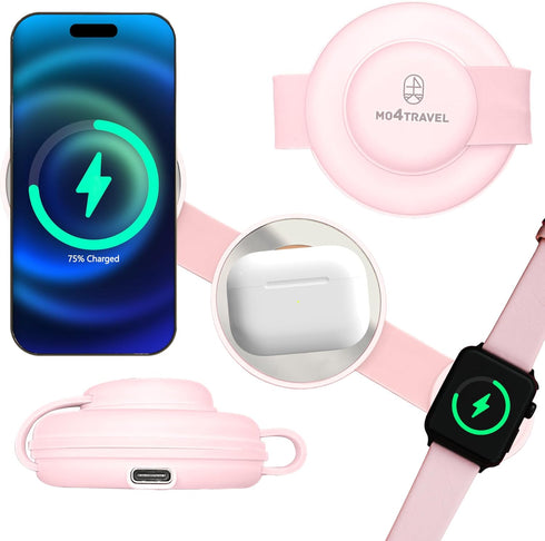 Pocket Size EDC Fast Charge Magnetic 3 in 1 Charging Station for Apple Magsafe Charger, Foldable Max Fast Wireless Charger for iPhone 15/14/13/12 ...