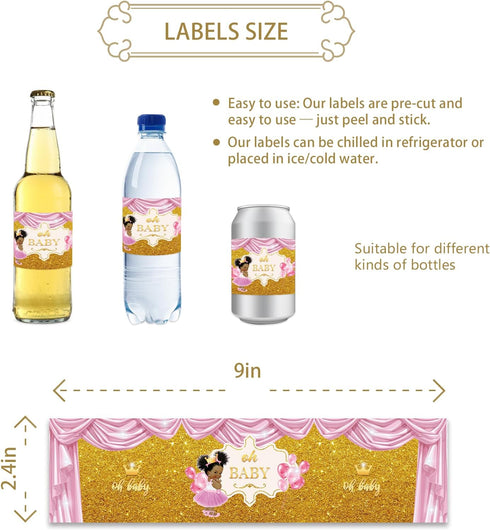 32pcs Gold Oh Baby Water Bottle Labels, Pink Glitter Gender Reveal/1st Birthday Bottle Stickers, Princess Sign Bottle Wrappers, Welcome Baby/Sweet...