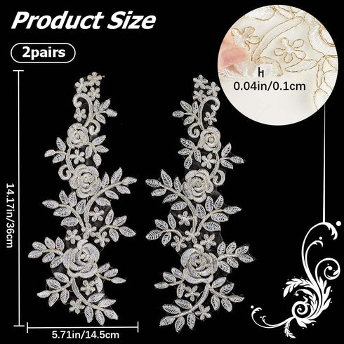 GORGECRAFT 4Pcs Embroidery Lace Appliques Flower Embroidered Patch Gold Metallic Edge Floral Lace Fabric Sew on Appliques for DIY Sewing Crafts We...