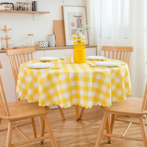 MANGATA CASA Yellow Gingham Round Tablecloth-Checkered Table Cloth Waterproof Kitchen & Table Linens-Polyester Buffalo Plaid Wrinkle Free Table Co...