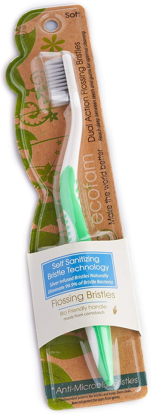 Earth Friendly Compostable Adult Manual Toothbrushes - Silver Infused Soft Bristle Toothbrush (4 Pack) (Green)...