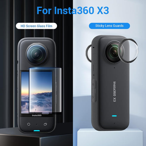 CYNOVA Insta 360 X3 Sticky Lens Guard Screen Tempered Film Set, Screen Protector for Insta360 X3 Accessories LCD Tempered Glass 9H Hardness...