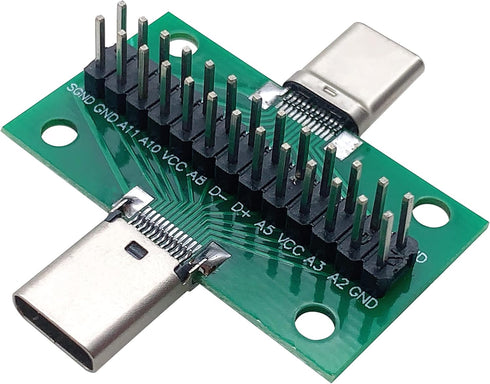 2 Pcs USB 3.1 Type-C Male to Female Test Board with PCB Board 24 Pins 2.54 mm Double-Sided Socket with pin Header Connector for Date Line Wire Cab...