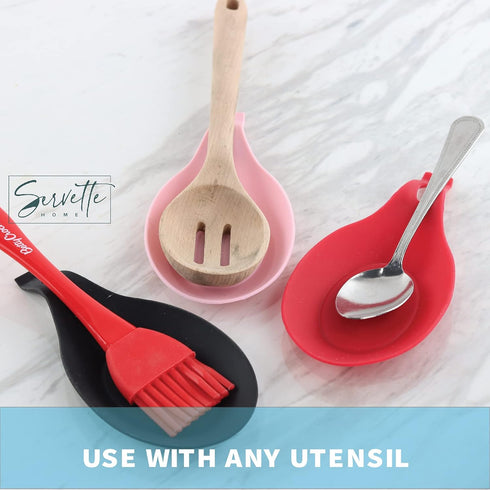 Silicone Spoon Rest for Kitchen Spoon Holder - Pink...