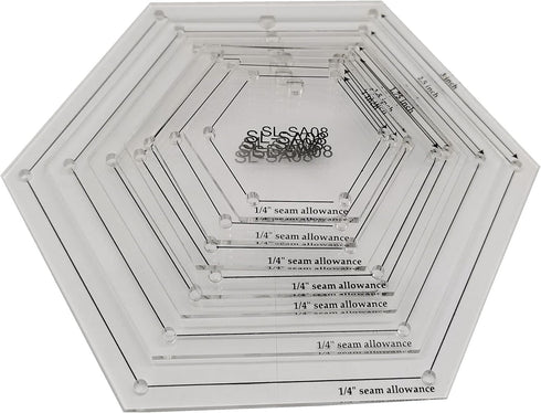 HONEYSEW 1/4" Seam Allowance Hexagon Template Set for Quilting 8 Size Sewing Rulers...