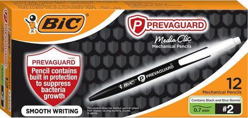 BIC PrevaGuard Media Clic #2 Mechanical Pencil, Medium Point (0.7mm), 12-Count, Smooth Writing, Contains Built-In Protection on the Pencil...