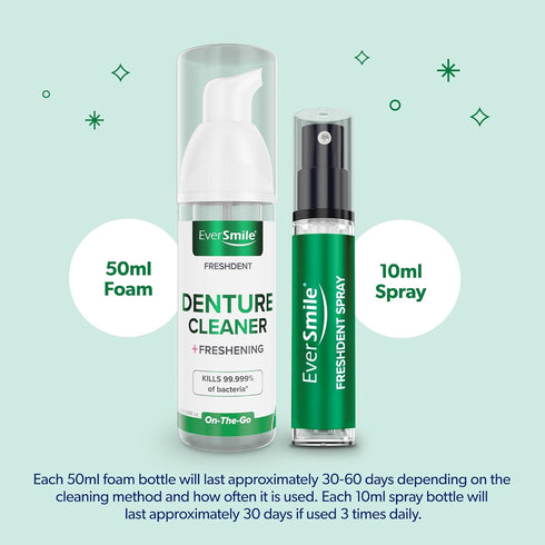 EverSmile FreshDent Denture and Partial Denture Cleaner + Teeth Whitening Spray – Travel Size Alternative to Cleaning Tablets That Eliminates Bact...