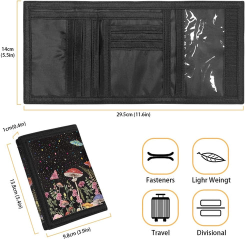 Stars Mushroom Butterfly Print Wallet for Women Girls, Lightweight Girly Kid Wallets, Trifold Wallets with Sticker for Teens Birthday Festival Gif...
