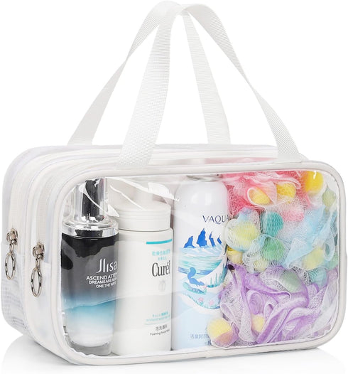 CUBETASTIC Clear Toiletry Bags for Traveling 2 Compartments Dry/Wet Separation Shower Bag with Mesh Draining Section, Portable Clear Makeup Bag & ...