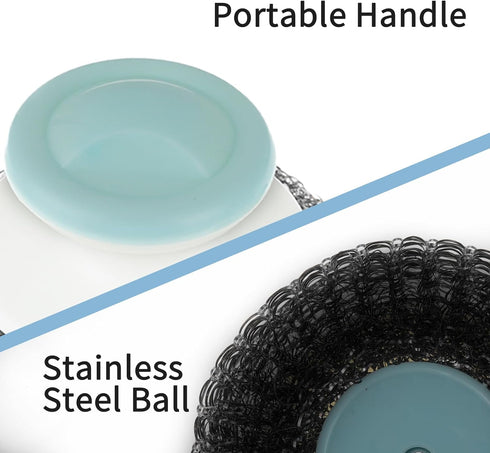 2 Pcs Stainless Steel Scrubber with Handle, Dish Scrubber Brush Steel Wool Scrubber for Cleaning Dishes Heavy Duty Cleaning Supplies for Pots Pans...
