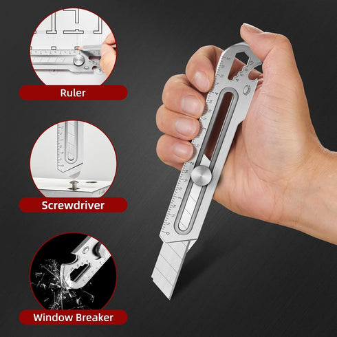 7-In-1 Mutipurpose Utility Knife, Stainless Steel Retractable Box Cutter, Heavy Duty Snap off Cutter Knife with 10PC 18MM SK5 Blades, Safety Lock ...