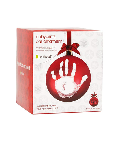 Pearhead Red Handprint Ball Ornament, DIY Baby Hand or Footprint Holiday Keepsake, Baby's First Christmas...