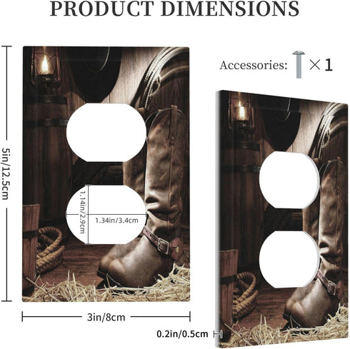 American West Themed Boots 1 Gang Outlet Covers Decorative Single Duplex Wall Plate Receptacle Switchplate Western Wood Barn Plank Farmhouse Count...