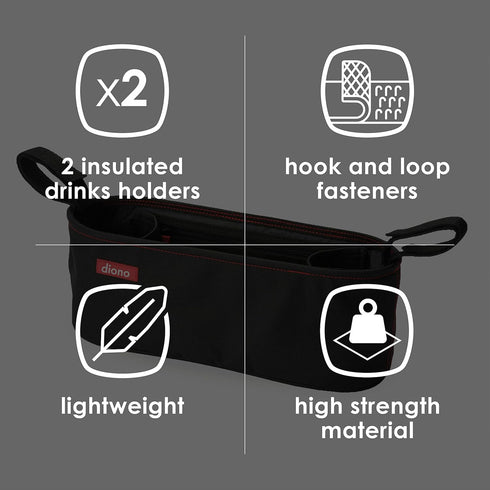 Diono Buggy Buddy Universal Stroller Organizer with Cup Holders, Secure Attachment, Zippered Pockets, Safe & Secure, Black...