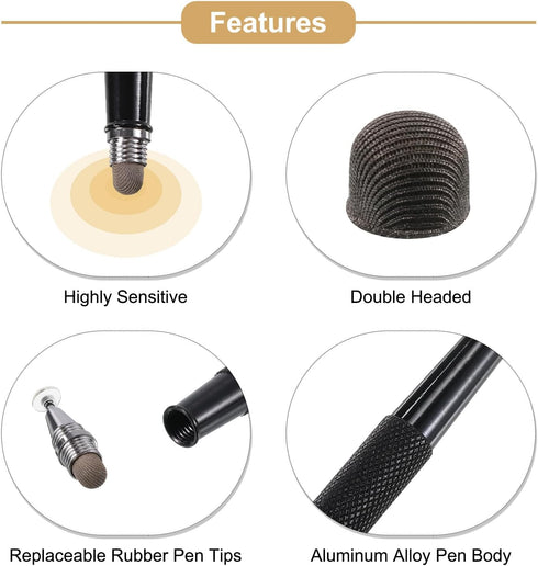 MECCANIXITY Stylus Pens for All Capacitive Touch Screens 2 in 1 Fine Point Disc & Fiber Tips Universal Capacitive Pen Sensitivity, Black...